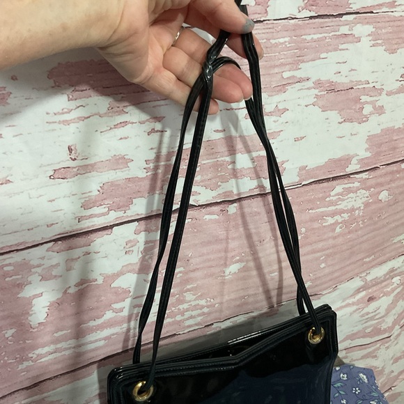 Mid Century Handbag Black Patent Double KISS Lock - Picture 11 of 11